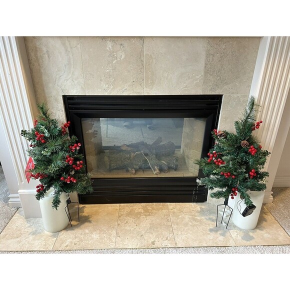 Set of 2 22” Outdoor Pathway Christmas Trees, Battery Operated Pre-Lit Holida - Picture 2 of 12